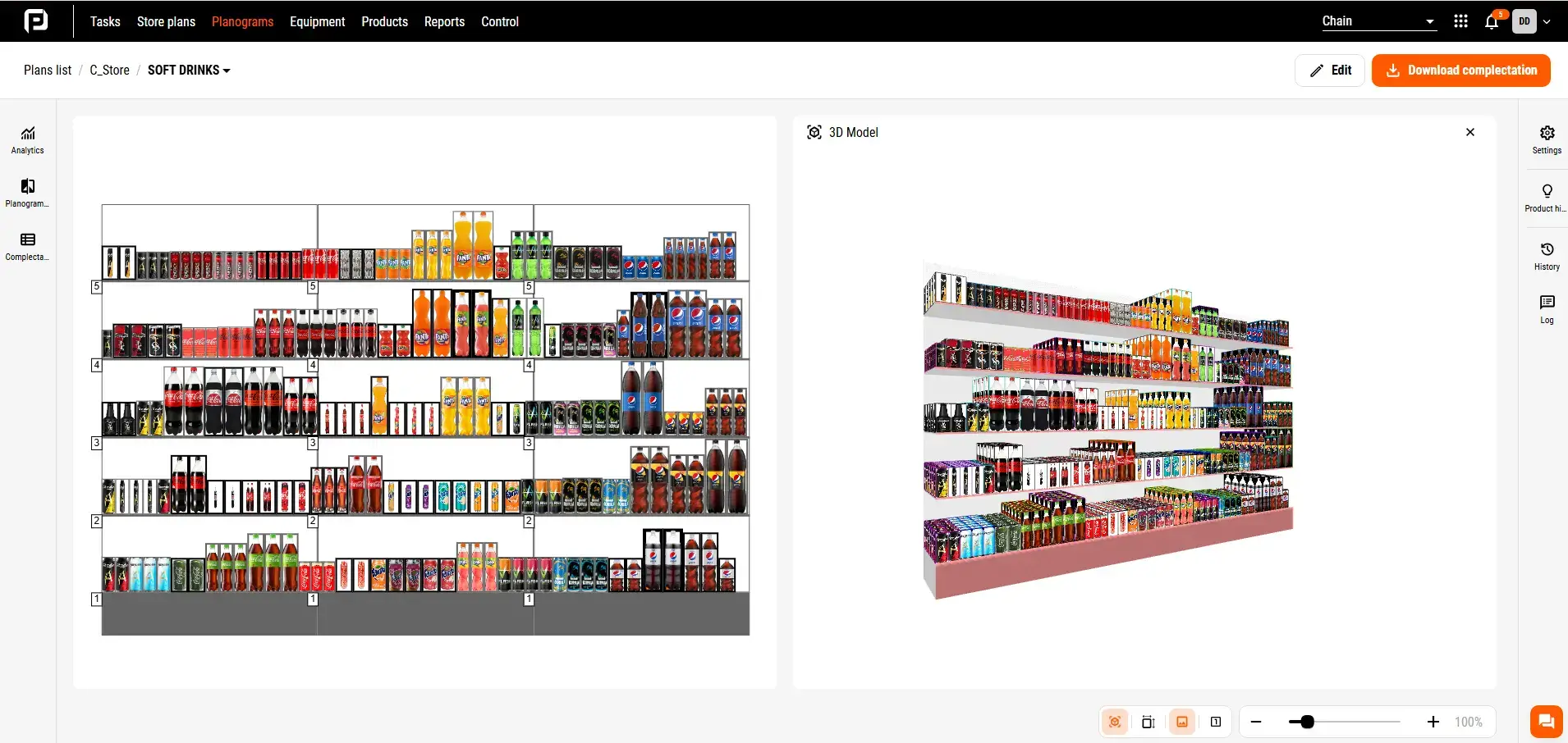 Layout of drinks on a planogram in PlanoHero